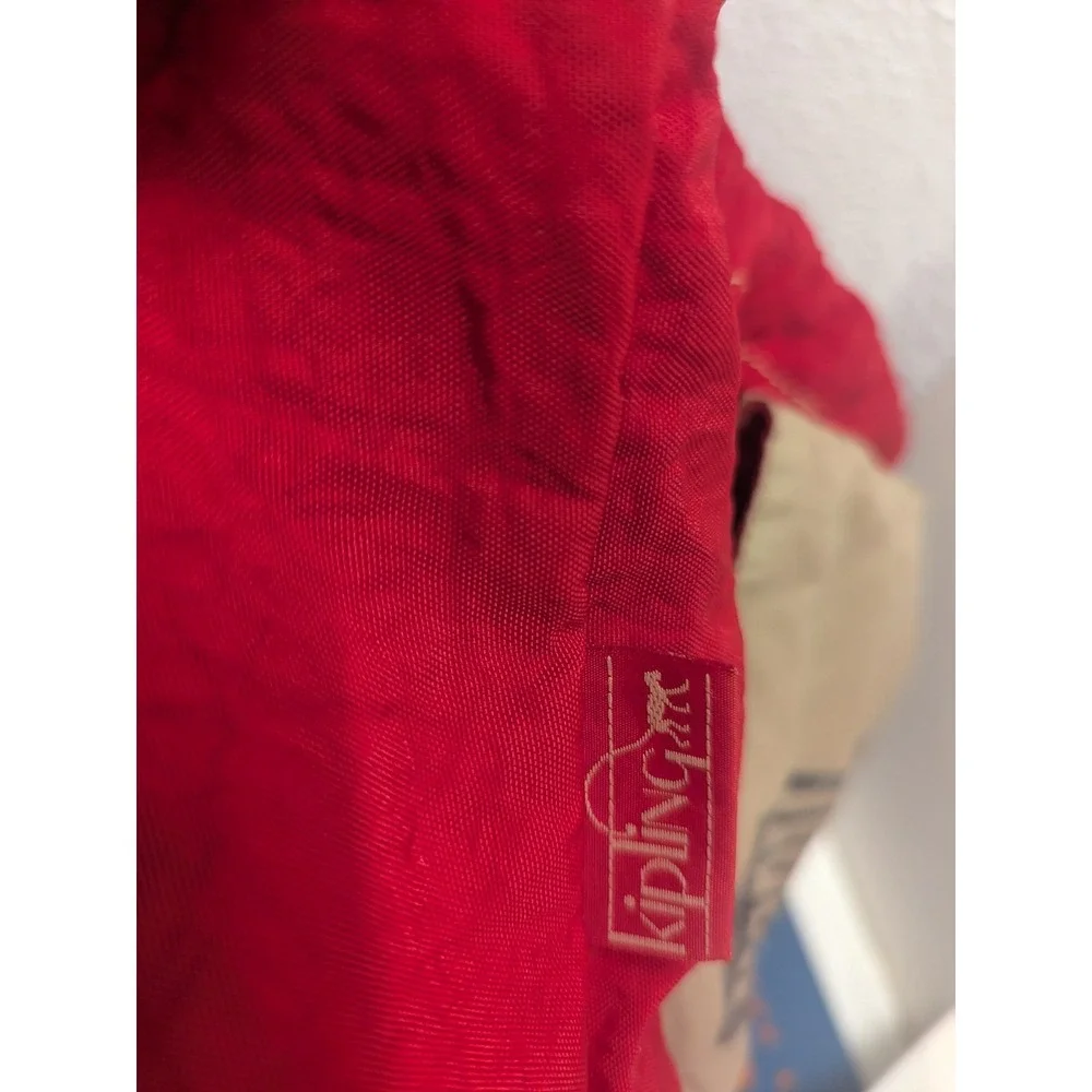 Kipling Red Nylon Drawstring Backpack Vintage Y2K Style Travel School Bag